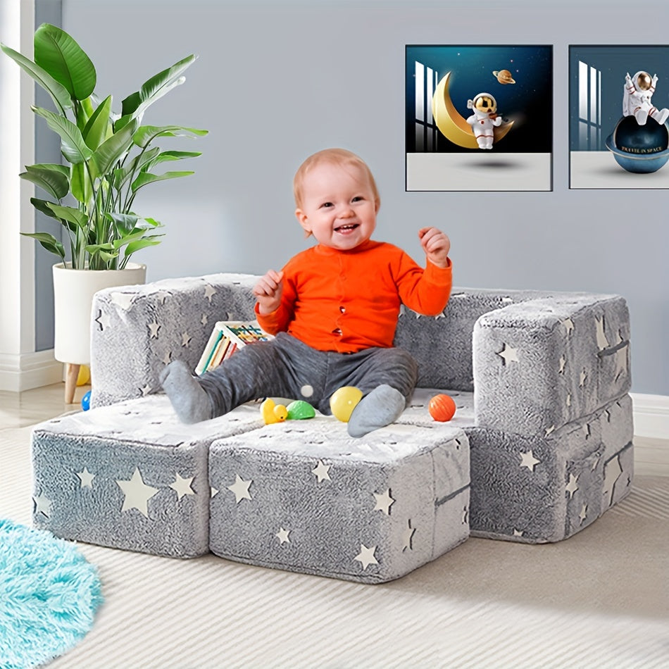 Kids Cartoon Printed Memory Foam Bean Bag Sofa Set, Machine Washable Polyester Children's Double Sofa, Convertible Gaming Couch for Living Room - No Wooden Materials, Electricity-Free