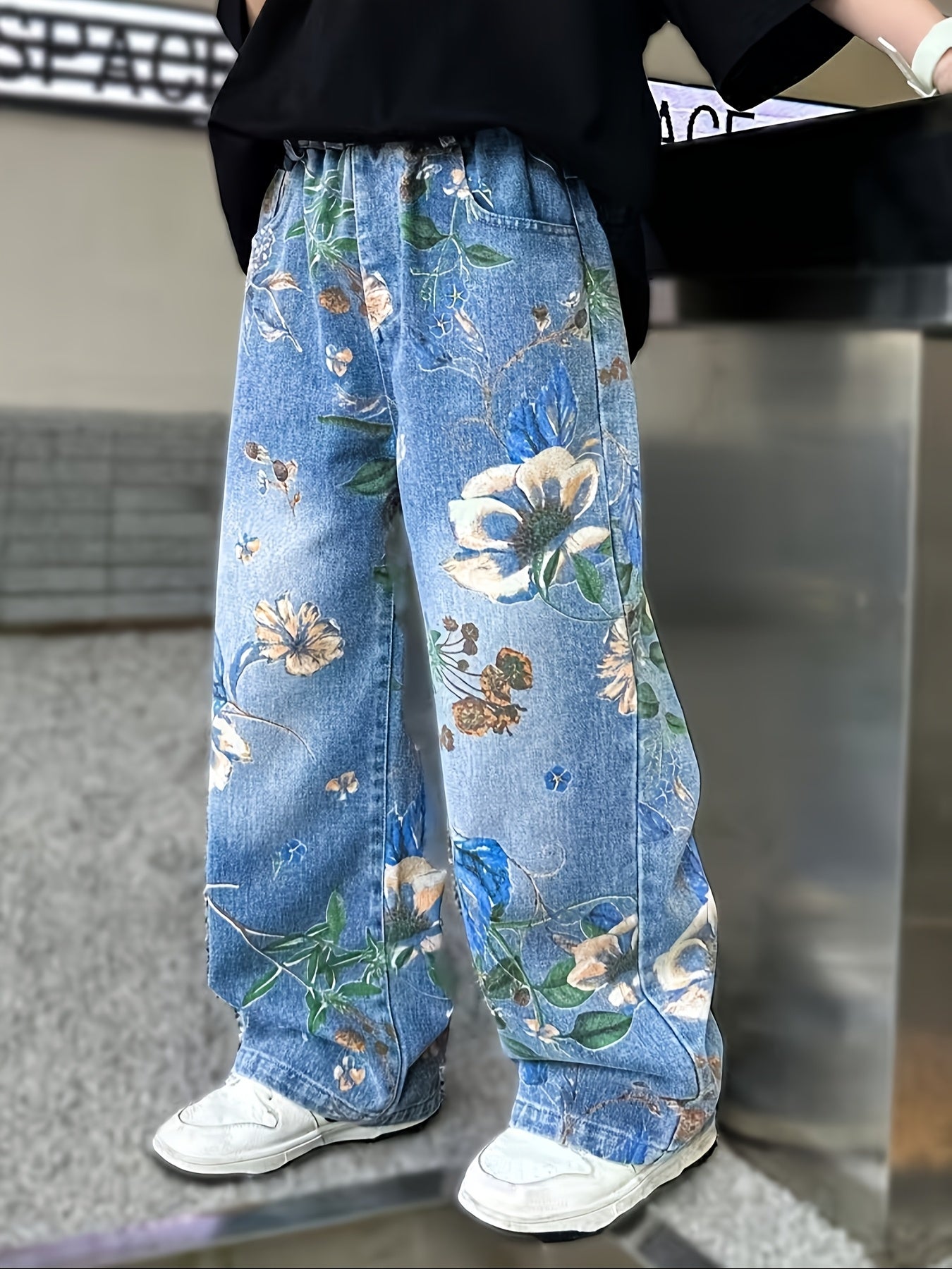 Y2K Boys' Spring/Autumn Denim Jeans: Trendy Retro Straight-Leg Loose Fit Wide-Leg Pants for Kids, Children's Clothing, School Outfit, Trendy Fashion, Retro Style, Washed Denim, Stretchy Material, Printed Jeans, Spring Autumn Pants, School Children, Young
