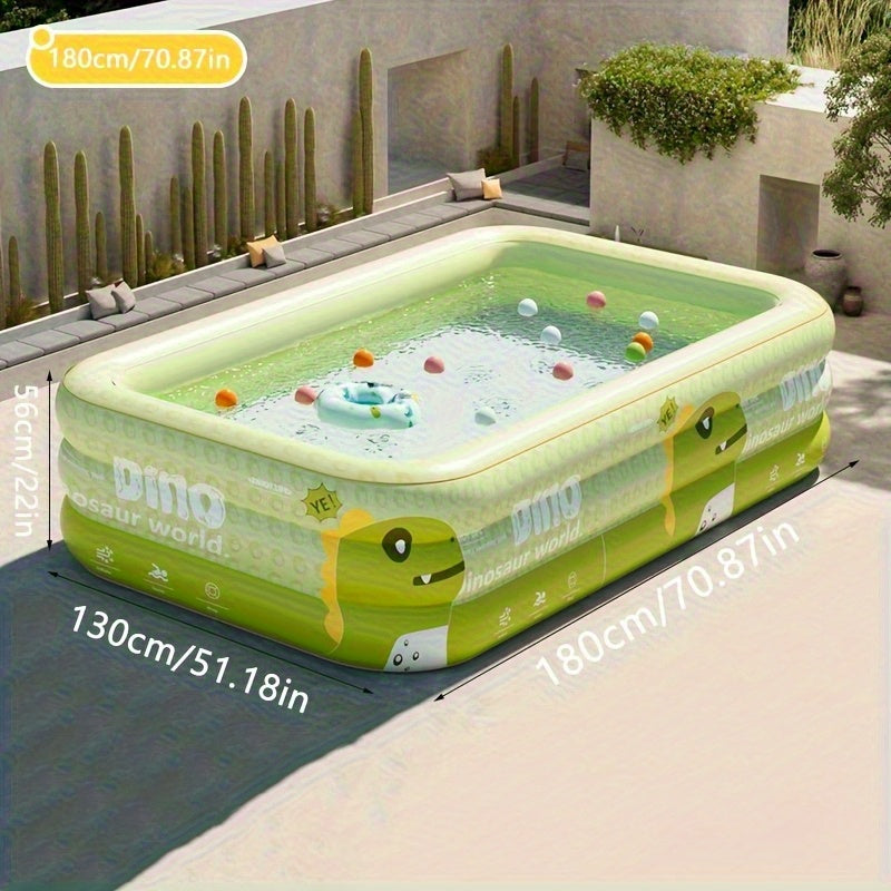 150cm/ 59.06inch Dinosaur Theme Inflatable Outdoor Pool, PVC Material, Three-Layer Structure, Smooth Surface, Capacity 400.99 Liters to 599.99 Liters, Suitable for Parties and Relaxation, Party Use| Dinosaur Themed Swimming Pool