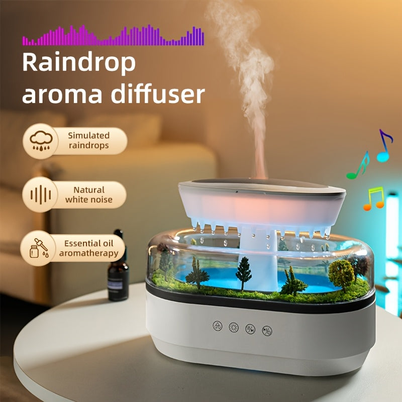 1pc Bedroom Aroma Diffuser & Humidifier with Multiple White Noise Options, Simulated Raindrop Design, Large Capacity Flame Humidifier, Home Appliance, Office Use, Single Room Humidifier, Holiday Gift, Christmas Present IP20 for Adapter, Aroma Diffuser fo