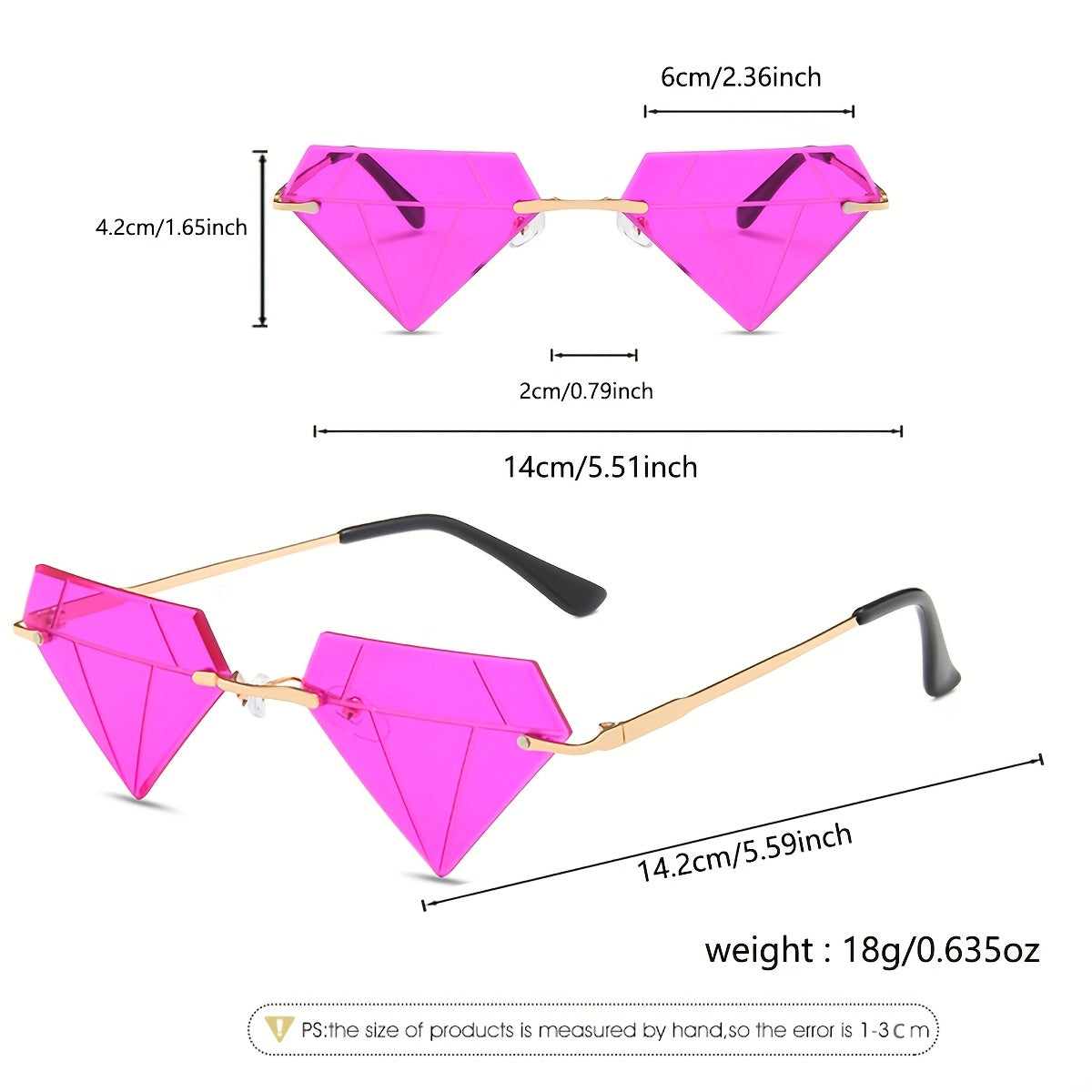 Rhombus Glasses - Trendy Pink Frameless Eyewear with Black Accents, Includes Portable Dustproof Case, Stylish for Streetwear & Fashion, Fashionable Eyewear, Modern Eyewear, Durable Eyewear, Glasse Case With Clip, Glasse Case For Men, Glasse Case Men, Len