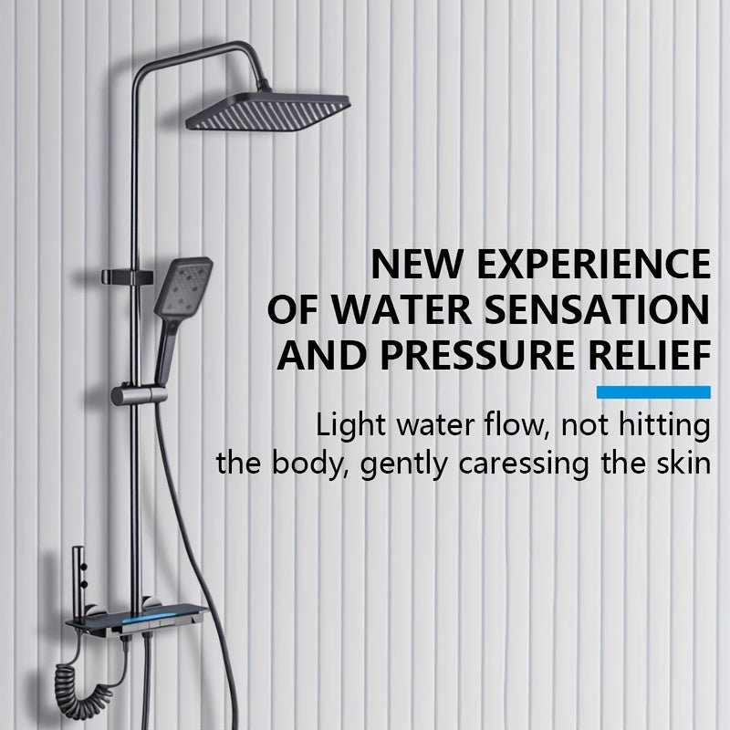 Luxury 4-Function Shower Head Set with Space Aluminum Body, Extra Large Control Panel with Piano Key Design, Equipped with Four Nozzles, Multiple Handheld Shower Modes, Ultra-Long PVC Hose, Perfect Choice for Home Bathrooms