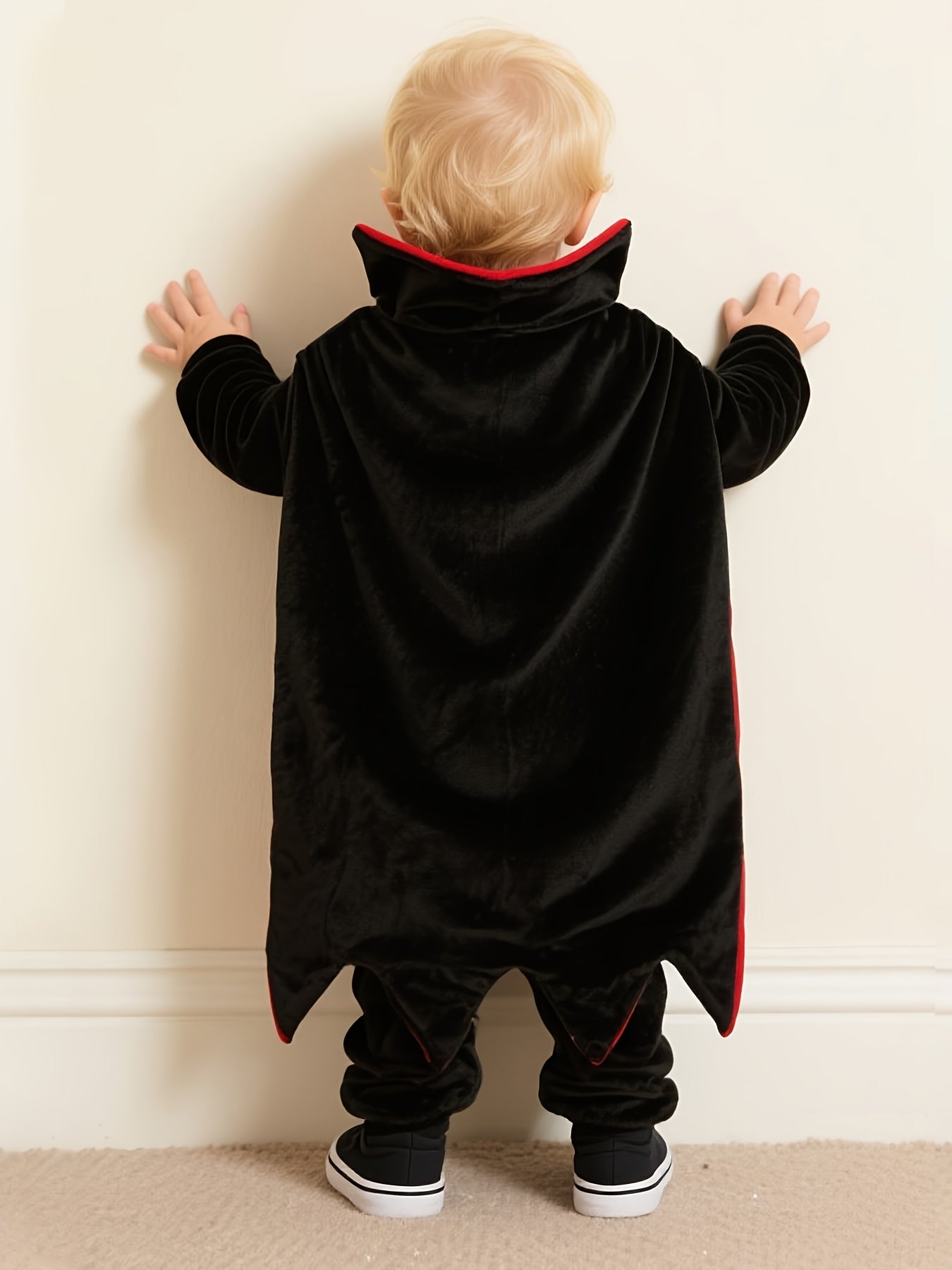 Vampire Outfit with Cape - Black & Red Halloween Party, Stand Collar, Loose Fit, Perfect for Spring/Fall, Halloween, Dramatic Style, Comfortable Wear