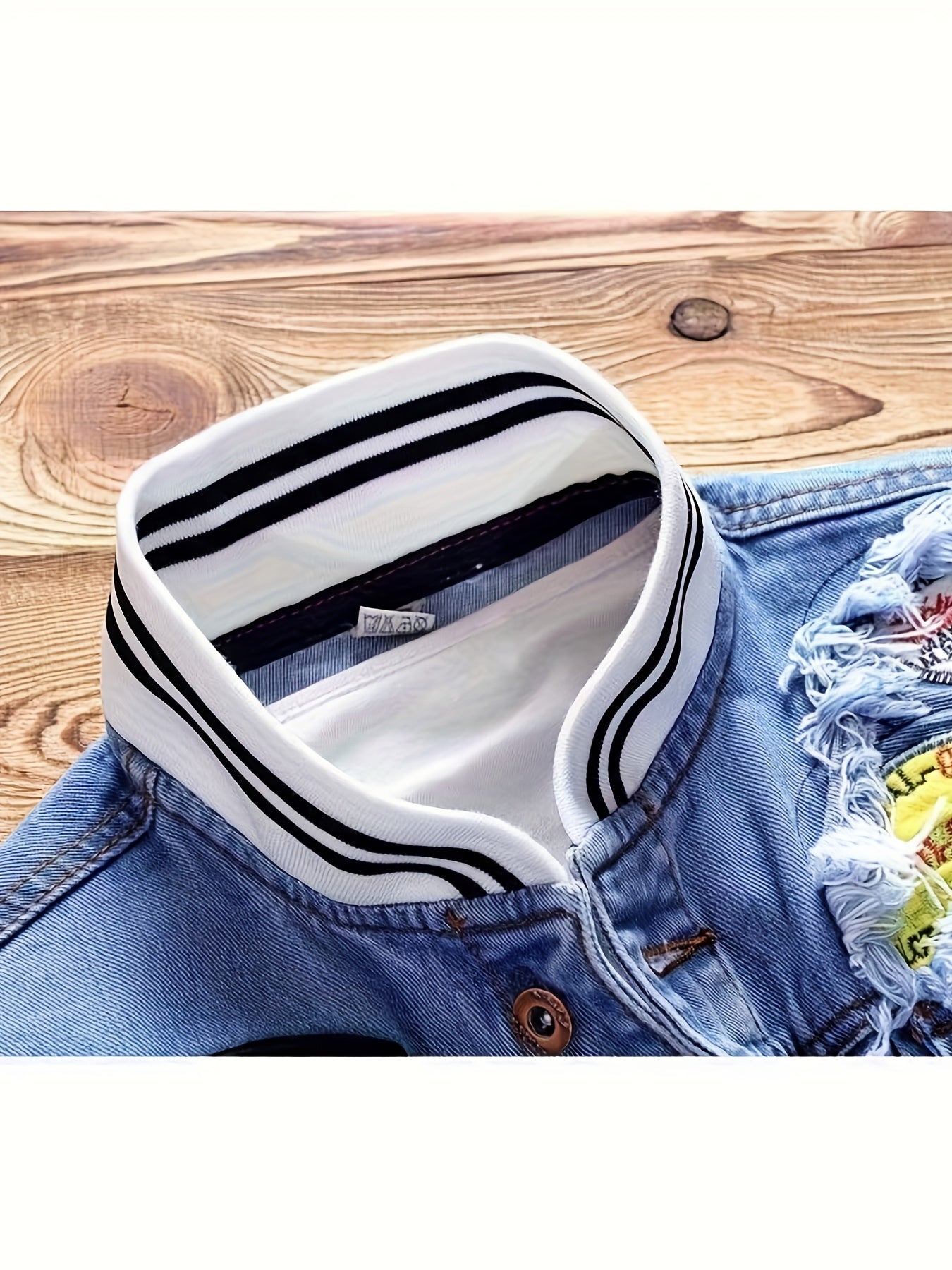 Men's Heavy-Duty Blue Denim Jacket with White Piping & Golden-Tone Buttons - Oversized Workwear Coat, Stand Collar, Chest Pocket, Machine Washable - Casual & Semi-Formal Outerwear (Jeans Jacket)