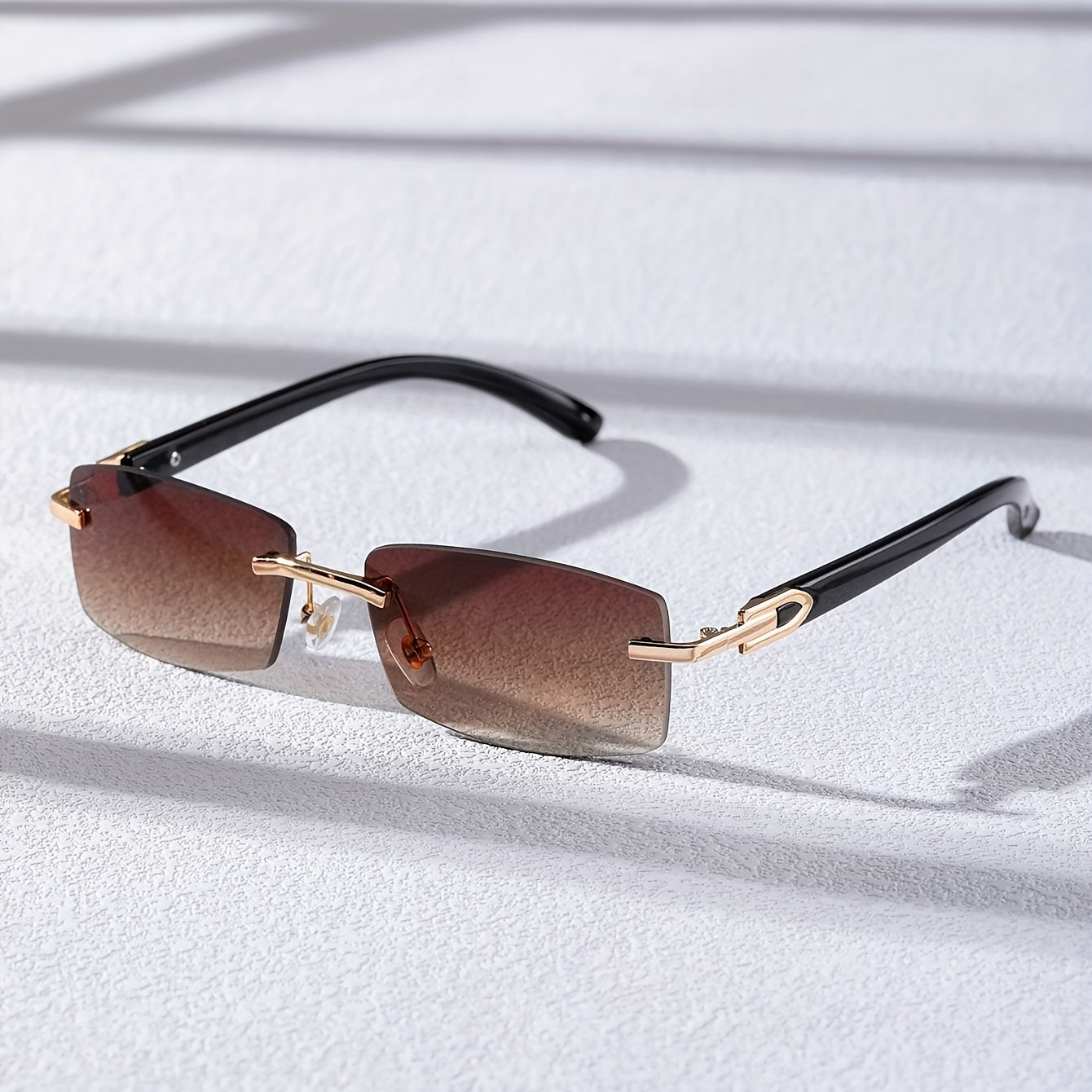 Trendy Gradient Rectangular Sun Shades Glasses - Fashion Accessories for Women and Men - Stylish Beach Vacation Travel Eyewear with Rimless Design for Summer