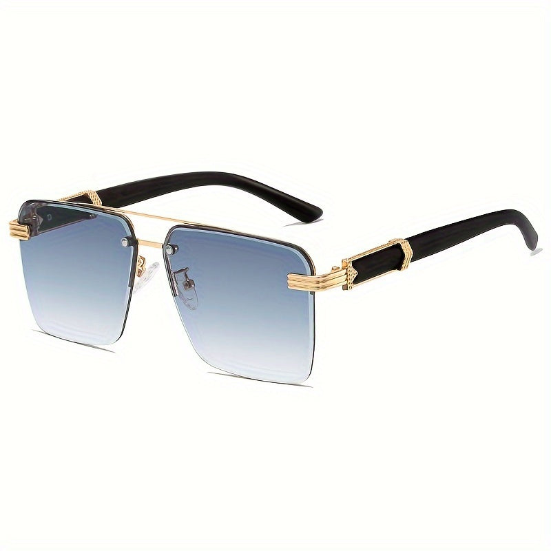 Square Lens Metal Frame Double Bridges Glasses, For Men Women Outdoor Party Vacation Travel Decors Photo Props, Ideal Choice For Gifts