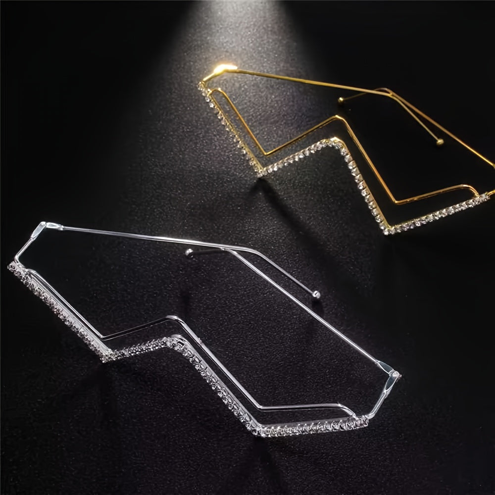 1pc Golden-Tone Metal Glasses frame - No Lens Needed, Half-Rim Modern Minimalist Eyewear for Women & Men, Instant Chic Accessory for Parties, Photoshoots, Everyday Outfits - Compatible with Prescription Glasses/Lenses, Glasses Accessories, Party Eyewear,