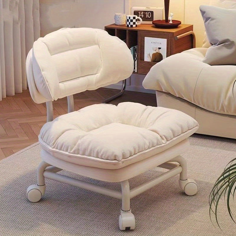 Modern White Swivel Stool with Wheels - Ergonomic Lazy Backrest Chair, Comfortable Cushion & Durable Plastic Frame, Easy Assembly for Living Room, Bedroom, Office - Home Decor Furniture, Chair for Living Room, Bedroom Seating, Sleek Design, Sturdy Constr