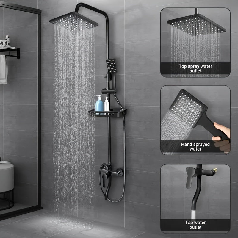 Metal Thermostatic Shower Faucet Set - Wall Mount Rectangle Shower System with Height and Angle Adjustable Spray Head for Home and Hotel Use