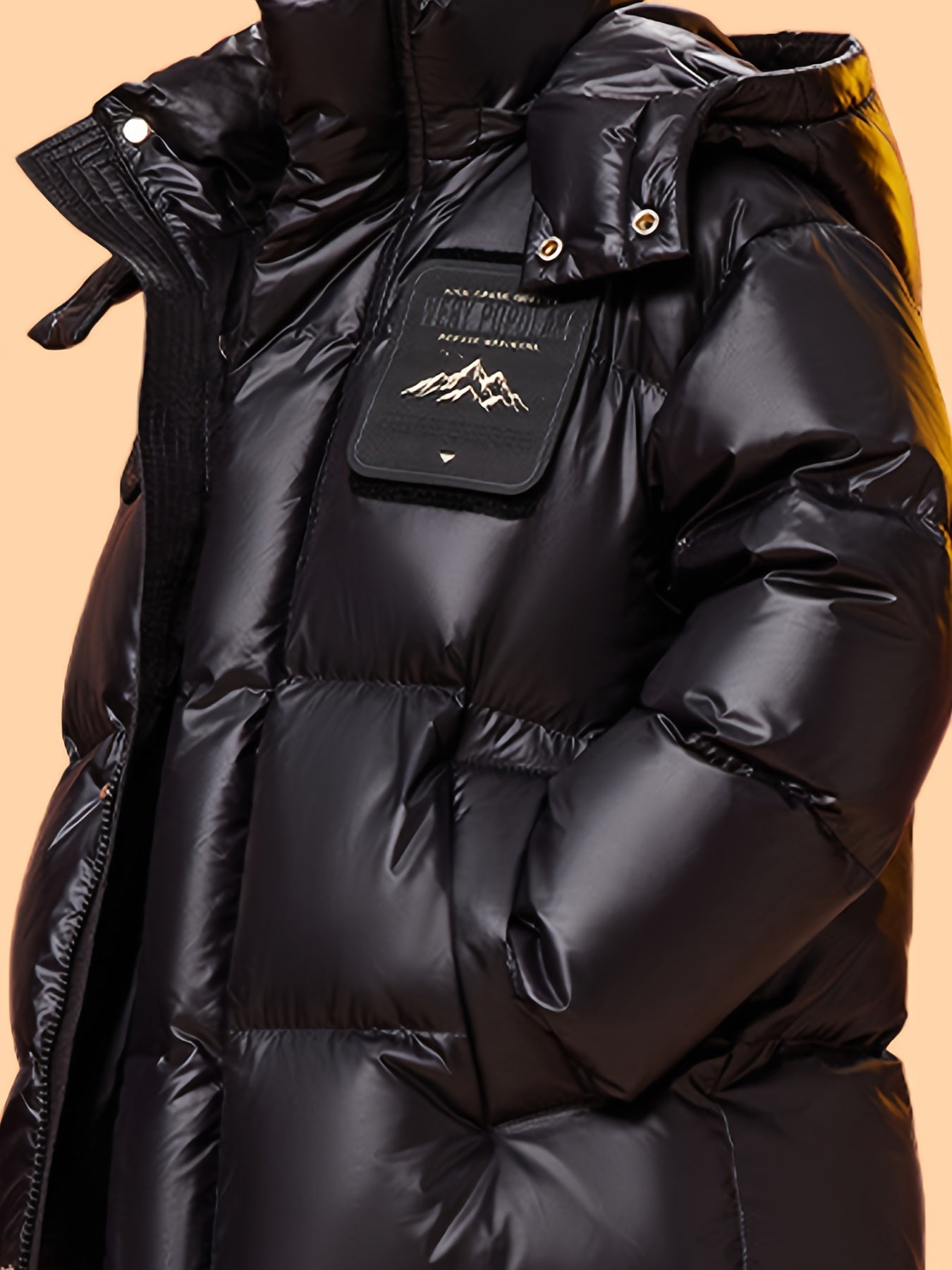 Boys' & Girls' Thickened -Padded Coat with Geometric Patches - Medium-Length Winter Snowsuit, Stand Collar, Zipper Front, Loose Fit, Polyester Lining for Warmth & Comfort (Sizes M/L)