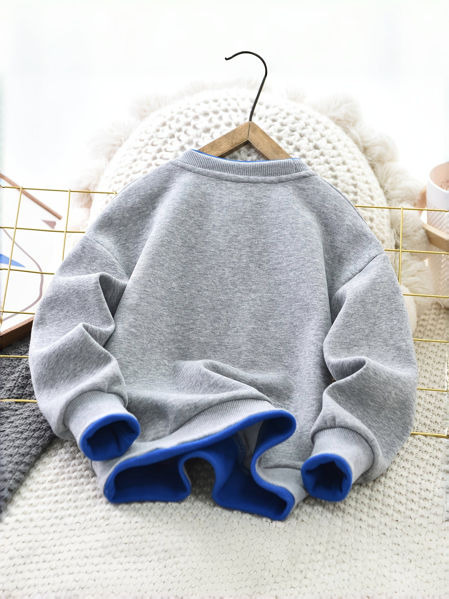 Cozy Boys' Blue Elf Cartoon Crewneck Sweatshirt - Long Sleeve, Cotton Blend, Detail, Casual Fall/Winter Top for Youngsters 4-14 Years