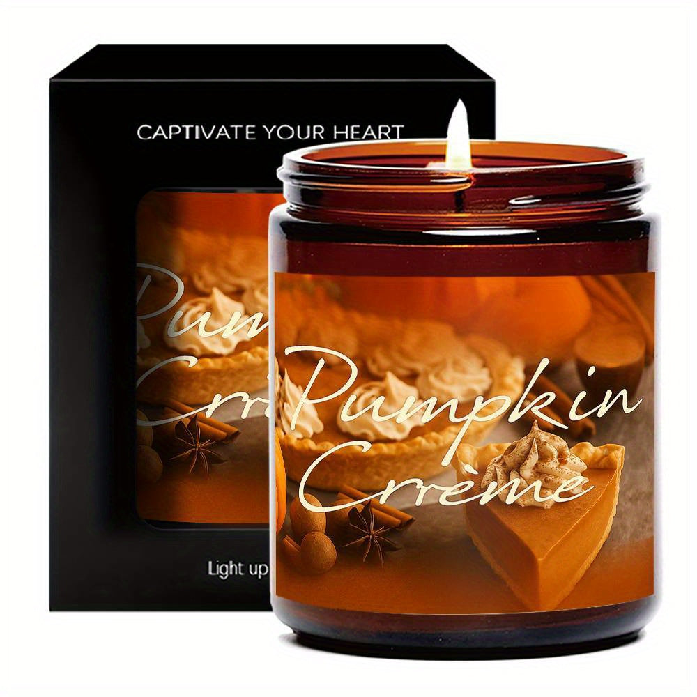 1pc Scented Candle 5.3oz Hello Pumpkin Creme Autumn Leaves Gifts for Him Her Dad Mom Husband Wife Girlfriend Boyfriend Women Men Brother Sister Grandparents Colleague Coworker Bff On Birthday Thanksgiving Home Autumn Decor Cozy Relaxing Present