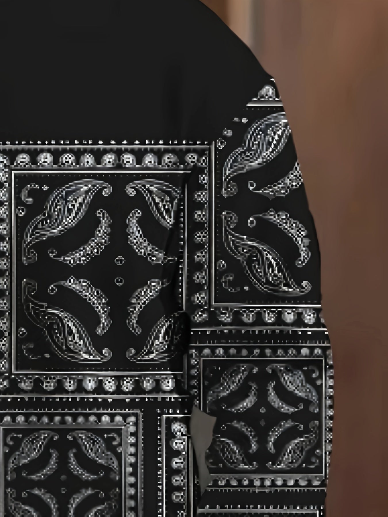 Men'S Vintage Turban Print Casual Two-Piece Set, Polyester Knit Fabric, Crew Neck Long-Sleeve Hoodie & Tracksuit Pants, Regular Fit, Slight Stretch, All Over Print, Fall/Winter Weekend Casual Wear