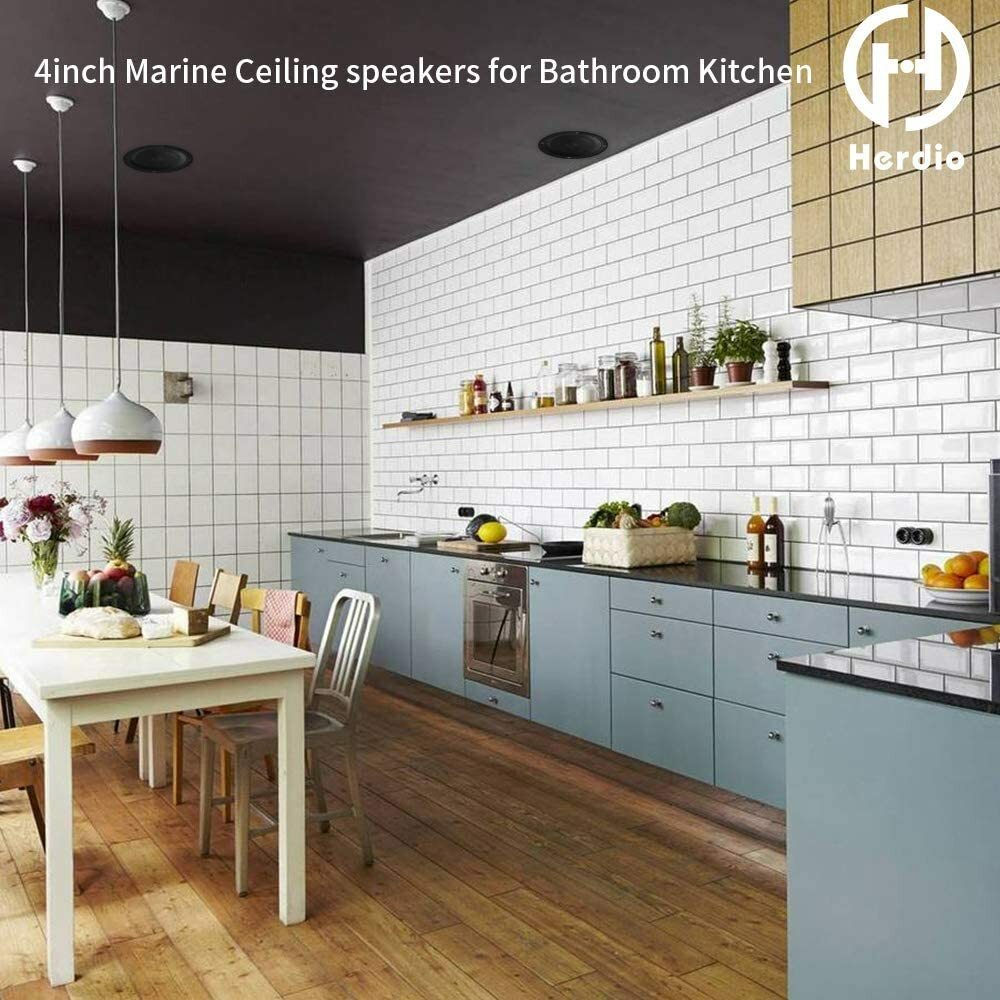 Herdio 4'' Waterproof Marine Bluetooth Ceiling Speakers For Bathroom Kitchen Home Outdoor Camper Golf Cart Boat With Flush Mount