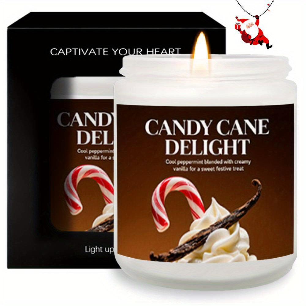 1pc Lavender Scented Candle Merry Christmas Candy Cane Delight Home Room Decor Festive Decoration Holiday Gift Idea for Friends Family Loved Ones Christmas Eve Christmas Day Seasonal Home Fragrance Cozy Atmosphere