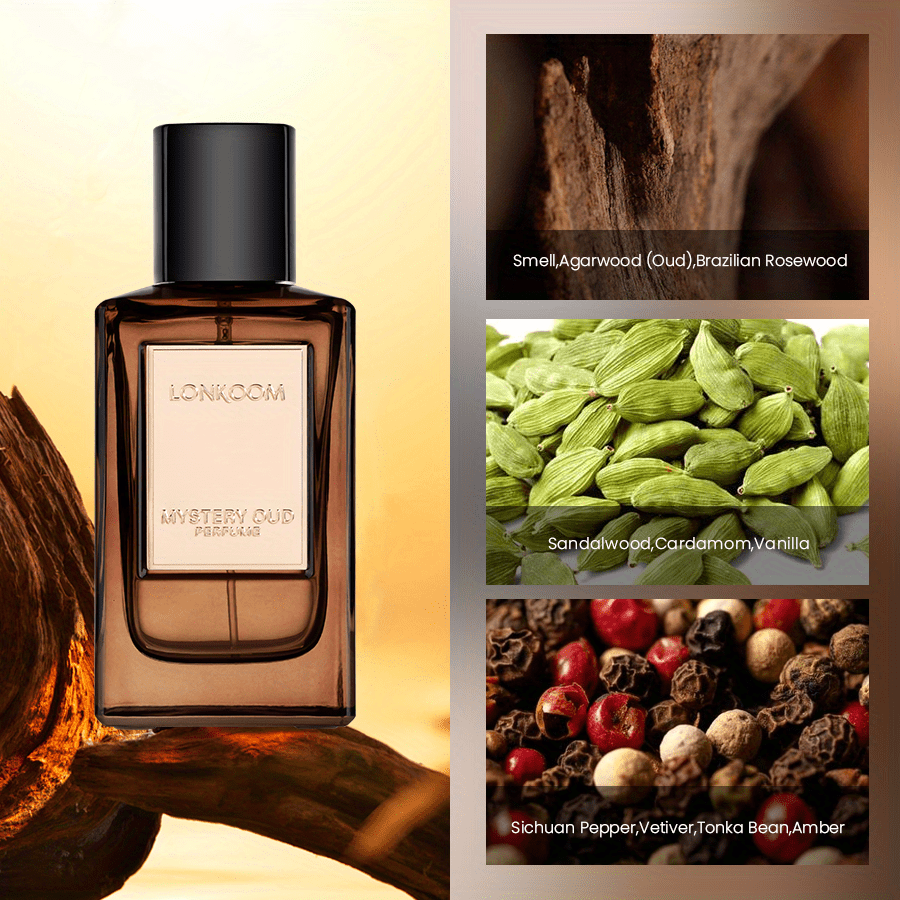 LONKOOM MYSTERY OUD - 100ml/3.4fl.oz Long-Lasting Oriental Woody Eau de Parfum for Women & Men, Brazilian Rosewood, Sandalwood, Cardamom, Vanilla, Sichuan Pepper, Vetiver, Tonka Bean, Amber - Perfect Gift for Her, Dating & Daily Use, Men'S Fragrance, Ele