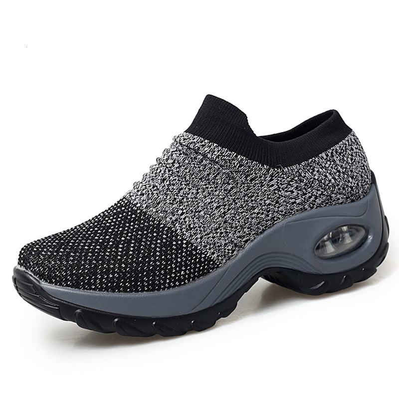 Women's Knitted Socks Shoes, Slip-on Breathable Running Shoes, Air Cushion Casual Walking Shoes For Women & Men