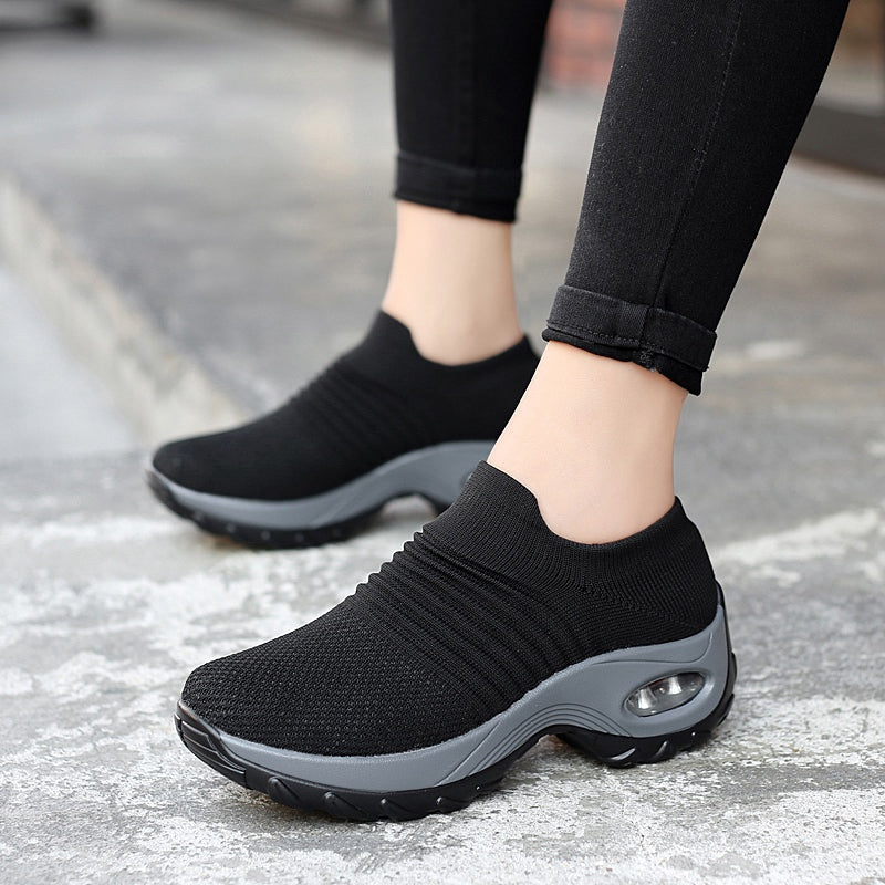 Women's Knitted Socks Shoes, Slip-on Breathable Running Shoes, Air Cushion Casual Walking Shoes For Women & Men