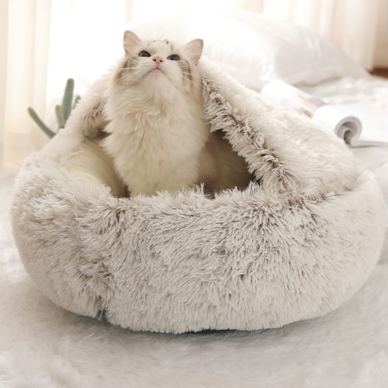 Warm Winter Lodge-Style: Plush 2-in-1 Cat Nest & Bed for Cozy Comfort