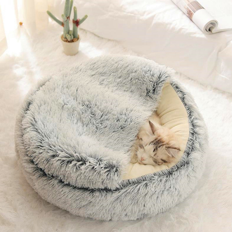 Warm Winter Lodge-Style: Plush 2-in-1 Cat Nest & Bed for Cozy Comfort