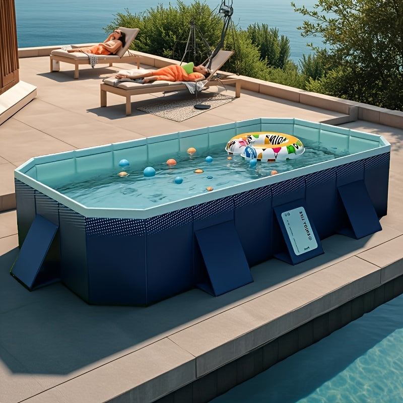 December 25th Christmas Indoor Pool Party, PVC Material Cold-Resistant, Unique Water Fun for Holiday Celebrations - Large Family Outdoor Foldable Pool | No Assembly Required, Durable Frame, Ocean Blue, Perfect for Summer Gatherings & 29 Festive