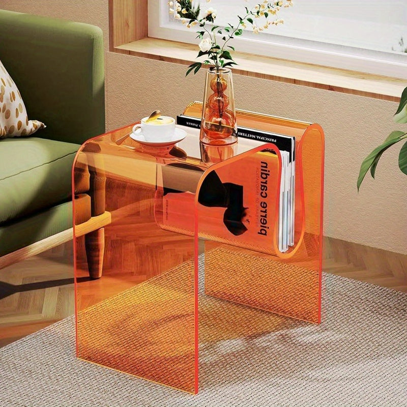 1pc Side Table, Transparent Acrylic, With Magazine Rack, Small Coffee Table In The Living Room, Bedside Table In The Bedroom, Plexiglass