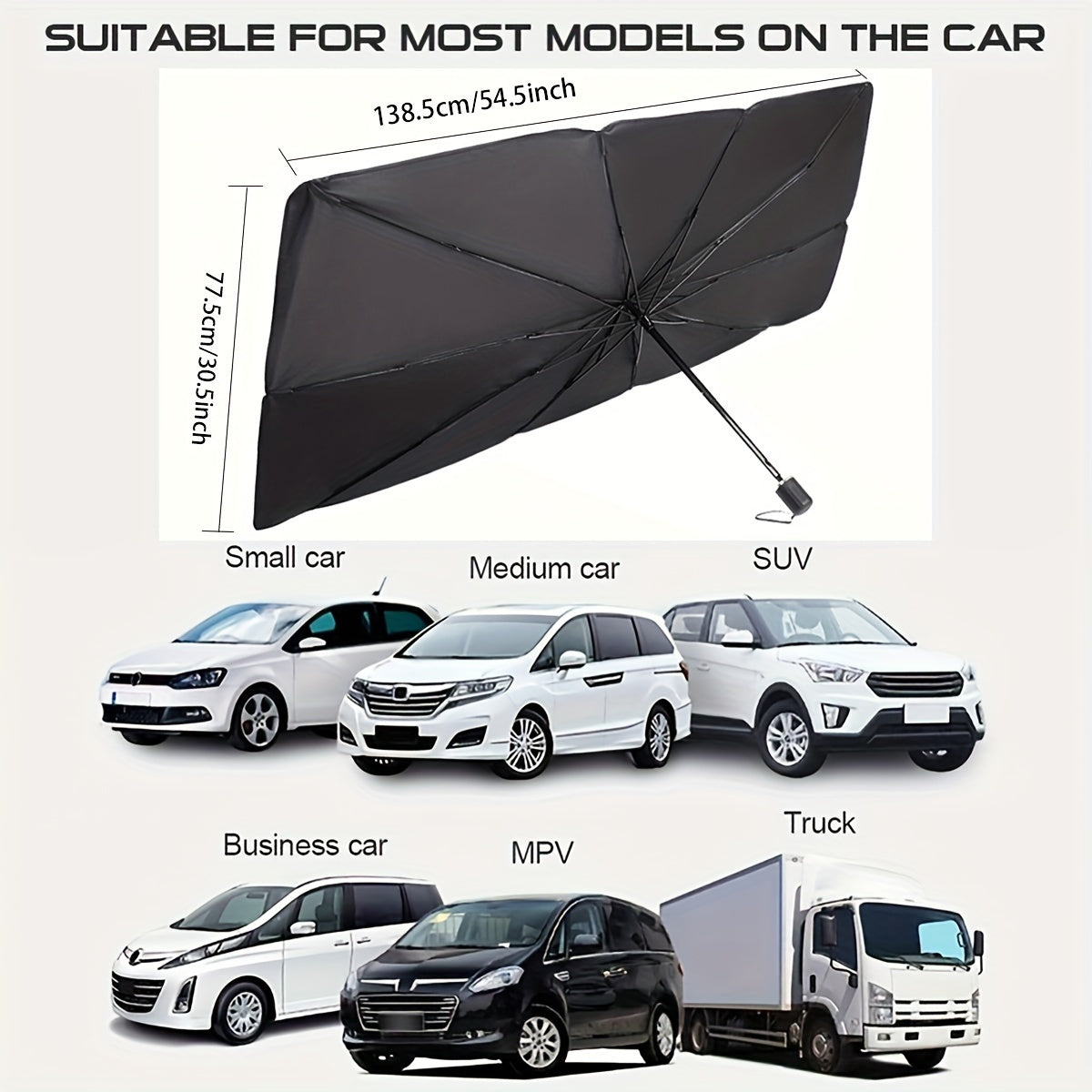 UV Protection Car Sunshade Umbrella, Heat Reduction Portable Foldable Windshield Sun Visor for Most Vehicles, Easy Storage Auto Sun Blocker with Thermal Insulation Effect