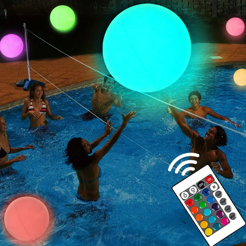 2-Pack LED Pool Beach Balls with 16 Colors and 4 Modes - Non-Rechargeable, Glow-in-the-Dark Pool Accessories, Including Remote Control and Batteries, Ideal for Pool Parties and Family Games