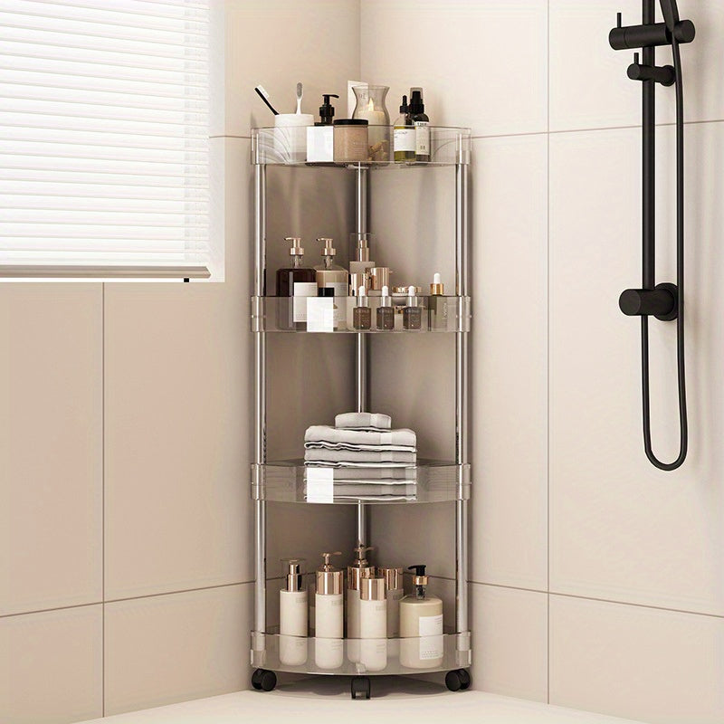 Transparent Corner Shelf, Floor-Standing Multifunctional Triangular Storage Rack, Suitable for Bathroom, Bathroom, Toilet, and Kitchen Gap, Multi-Layer Design Space-Saving