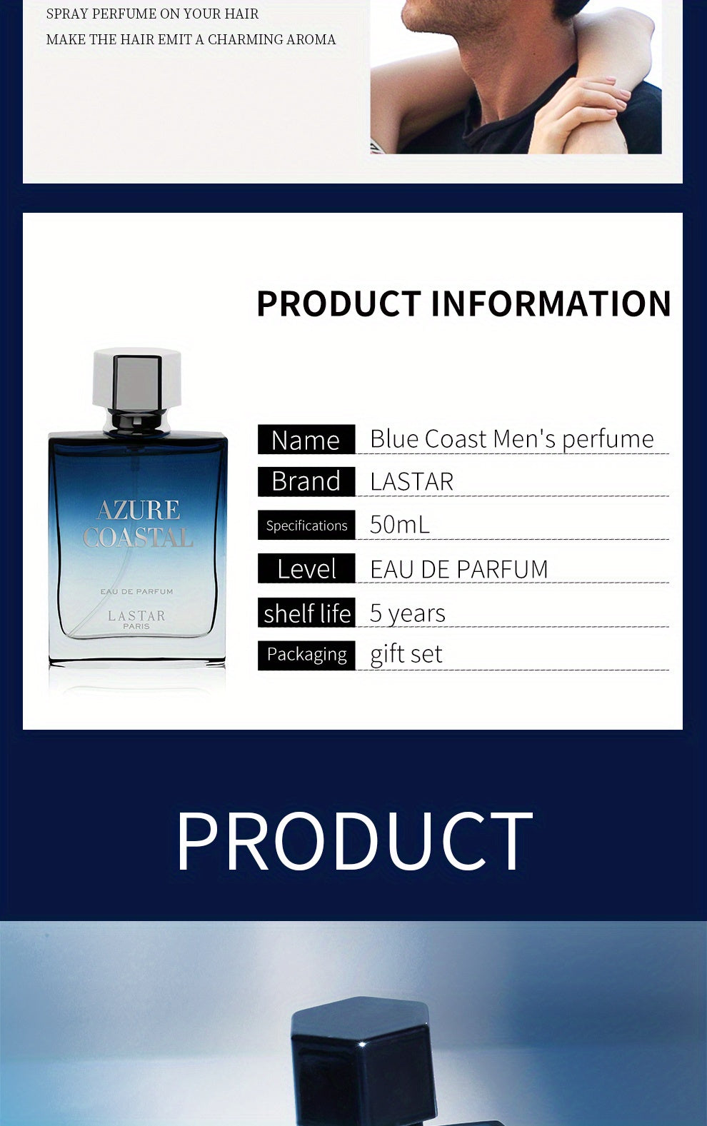 1pc Azure Coastal Cologne Perfume for Men - Long-Lasting, Durable, Gentlemanly Romance Scent with Fresh Aquatic Notes - 50ml/1.7fl.oz
