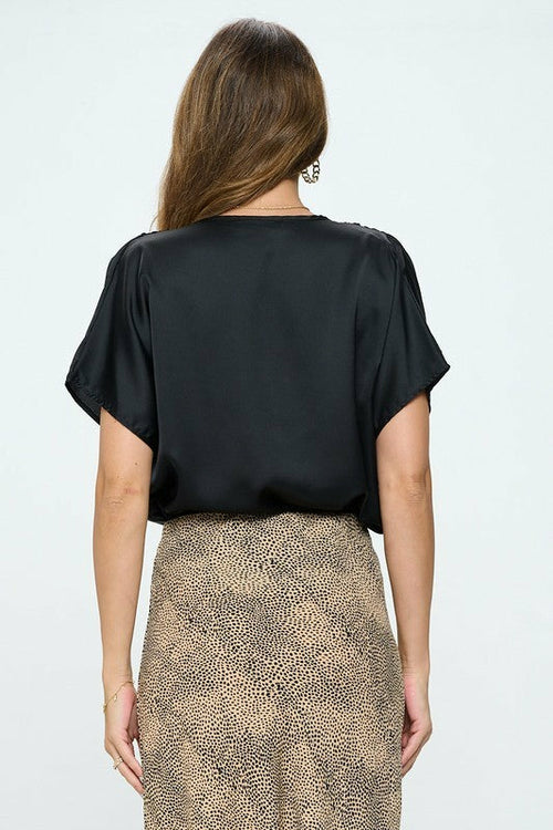 Satin Cowl Neck Short Sleeve Top