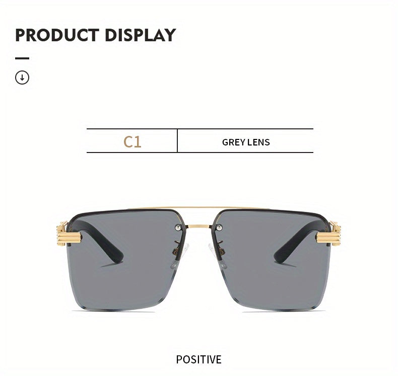 Square Lens Metal Frame Double Bridges Glasses, For Men Women Outdoor Party Vacation Travel Decors Photo Props, Ideal Choice For Gifts