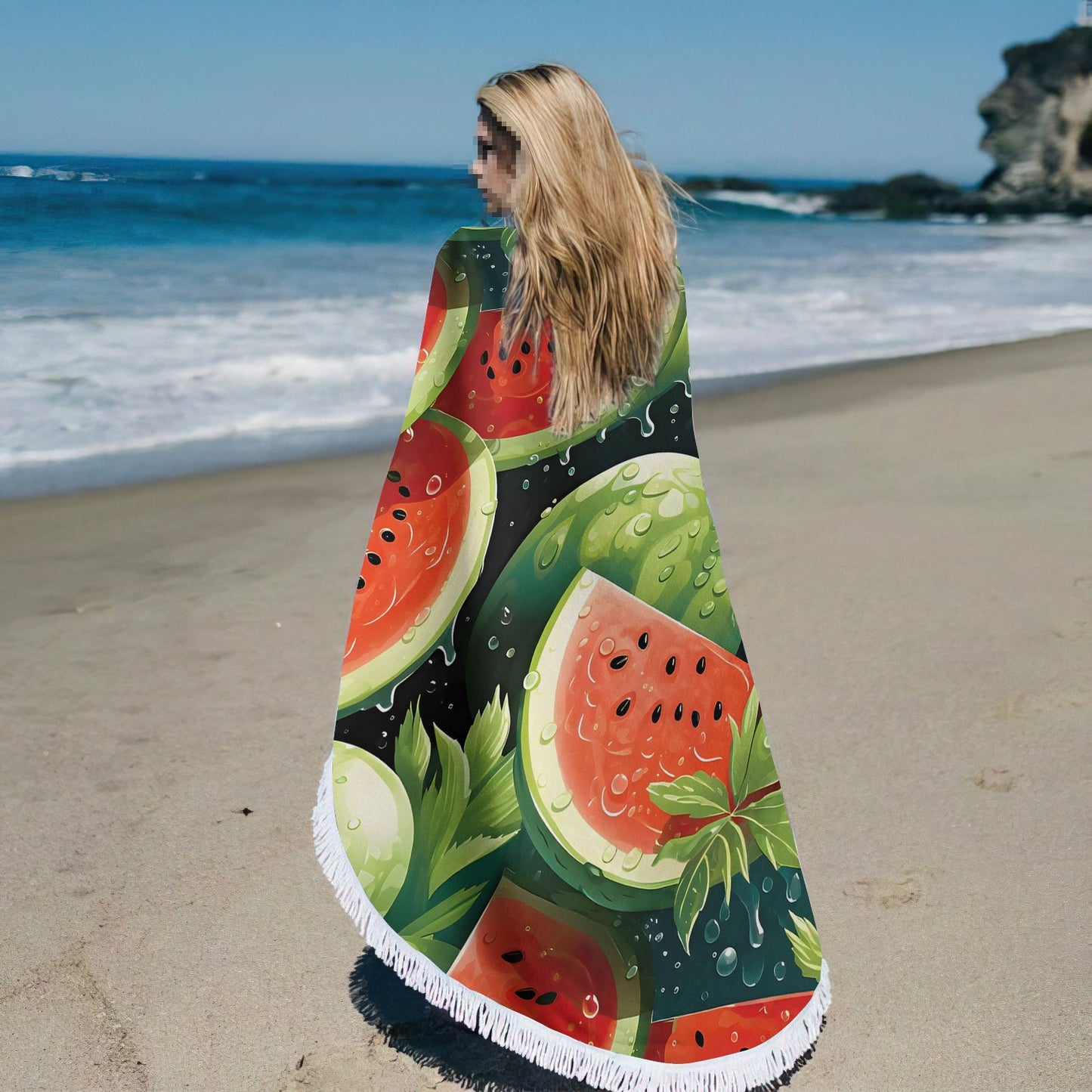 Quick-Dry Microfiber Beach Towel - Vibrant Watermelon Print, Sun Protection & Hair Care, Ideal for Travel, Meditation, and Poolside Fun, 250g/㎡, Summer Towel | Vibrant Watermelon Design | Absorbent