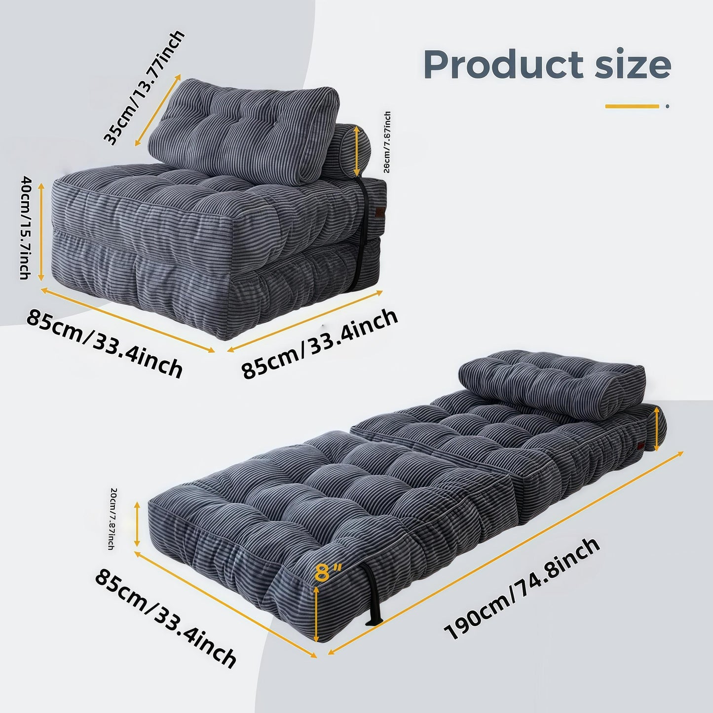 Balabaxer Small Folding Sofa Bed Chair - 2-in-1 Convertible Sleeper with Adjustable Backrest & Pillow, Portable Space-Saving Design, Soft Cushioned Seat & Backrest, Contemporary Style for Living Room, Bedroom, Guest Room - No Electricity Needed, Easy Sto
