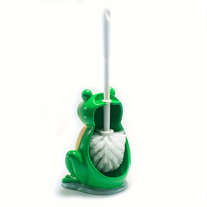 1pc Animal Frog Shape Toilet Brush With Holder, Compact Size Toilet Bowl Brush With Plastic Handle, Small Size Resin Holder Easy To Hide, Space Saving For Storage, Drip-Proof, Easy To Assemble, Deep Cleaning Toilet Brush, Bathroom Accessories
