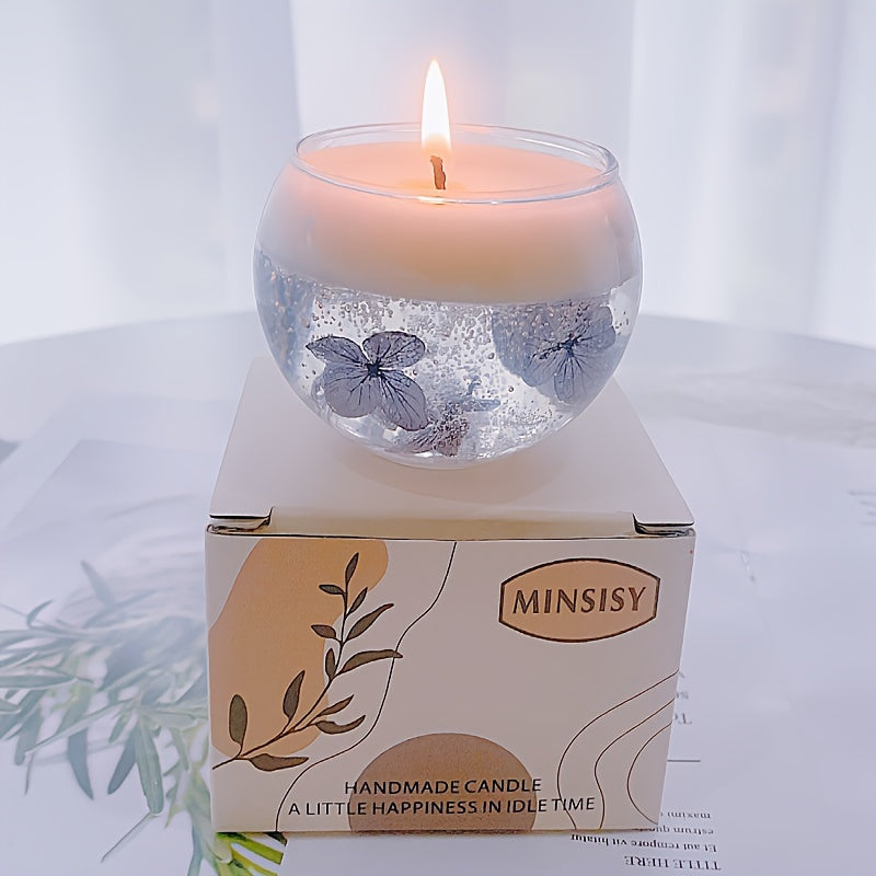 Eternal Fragrance Candle with Natural Soy Wax, Perfect for Wedding or Birthday, Decorated with Dried Flowers, Single Wick, Round Shape, Jar Container