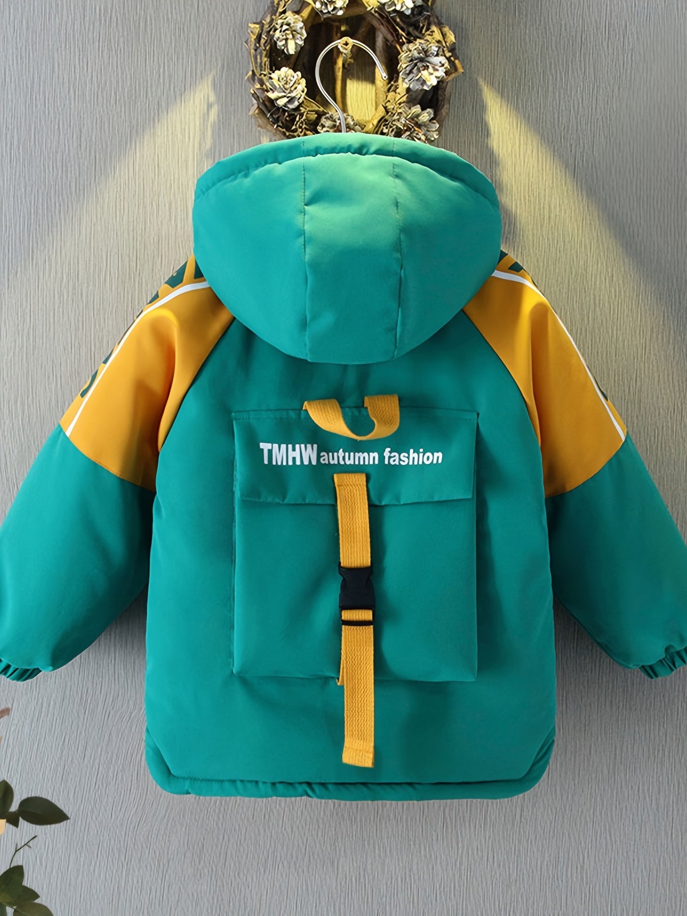 Boys Fashionable Letter Print Color Block Fleece Lining Hooded Jacket With Pockets, Long Sleeve Zip Up Jacket, Kids Clothes For Fall Winter Outdoor