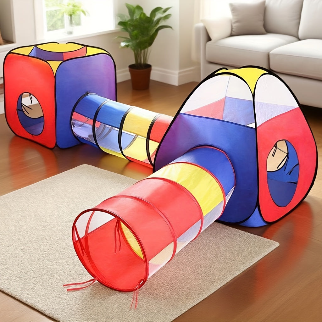 Red and Blue 4pcs Pop-Up Play Tent and Tunnel Set, Boys' and Girls' Secret Hideout House Toy House Combo for Indoor and Outdoor Fun with Storage Bag - Perfect Holiday Birthday Gift