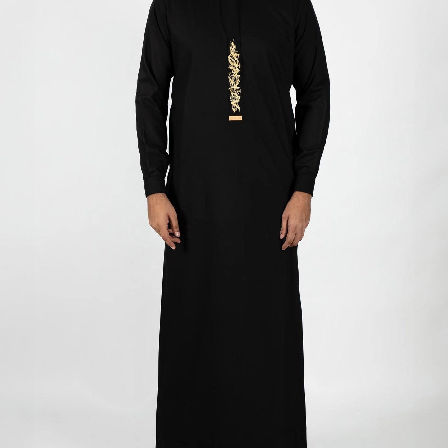 Arab Men's Plus Size Black Robe Muslim Casual Embroidered Jubba Robe All-season Universal Thobe Jubba Thawb For Men, Men's Clothing, Plus Size