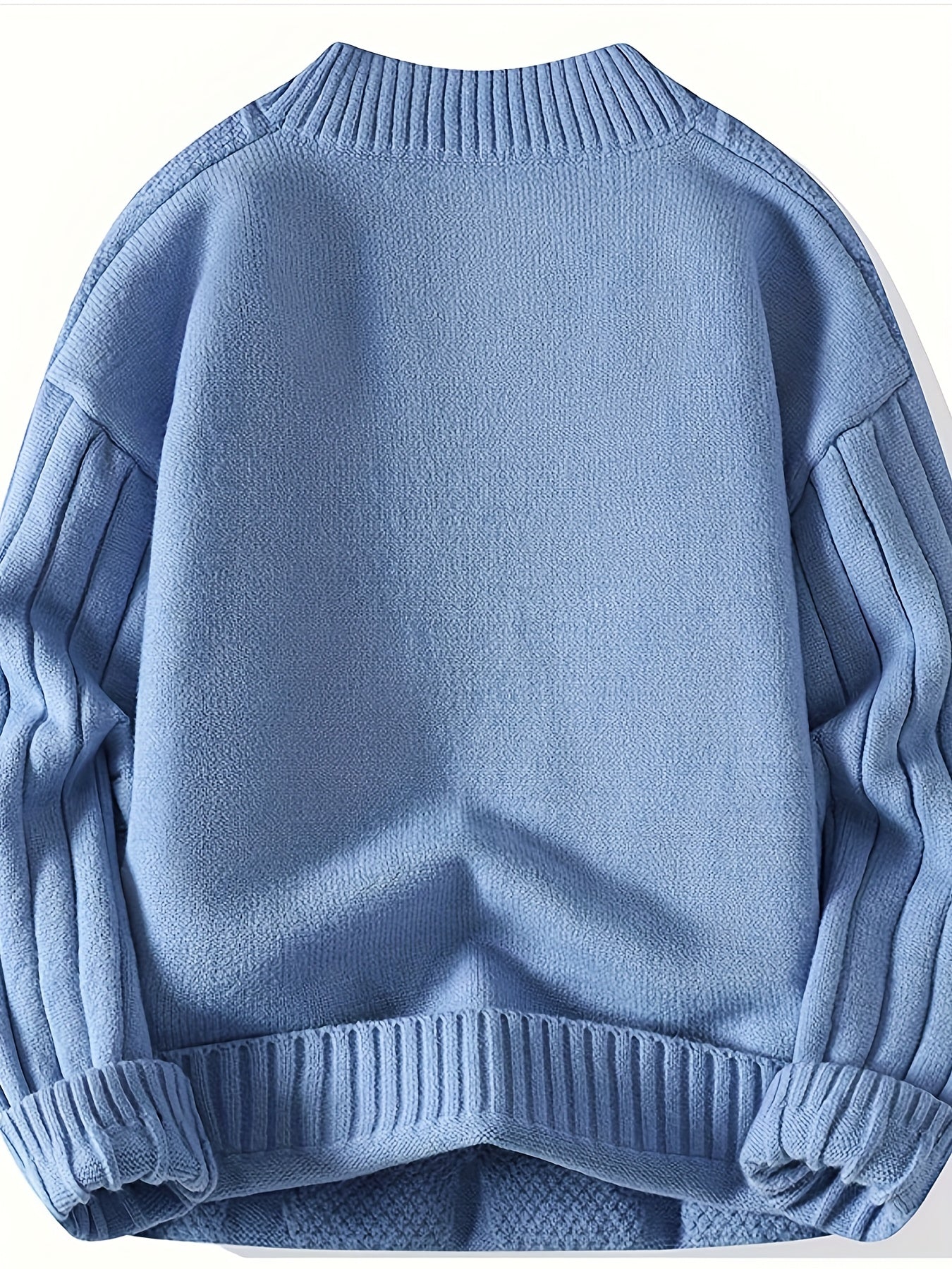 Men'S Cozy Blue Cable Knit Sweater - Long Sleeve, Crew Neck, Ribbed Texture, Perfect for Fall/Winter, Casual Style, Casual Winter Wear | Cable Knit Sweater | Construction, Sweater Vest, Men Jumper And Sweater, Men Jumper Knitwear, Men Jumper Blue, Sweate
