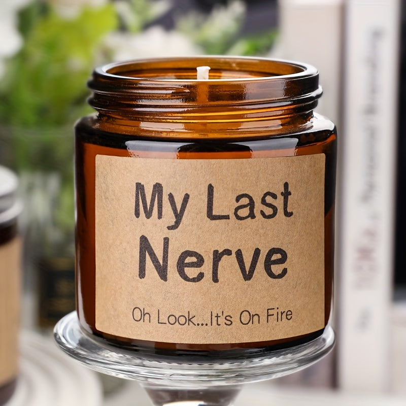1pc "My Last Nerve" Humorous Lavender Soy Wax Candle - 3.5oz, Perfect for Relax & Home Decor, Ideal Christmas Gift for Mom & Friends, Wedding & Tabletop Ambiance Enhancer
