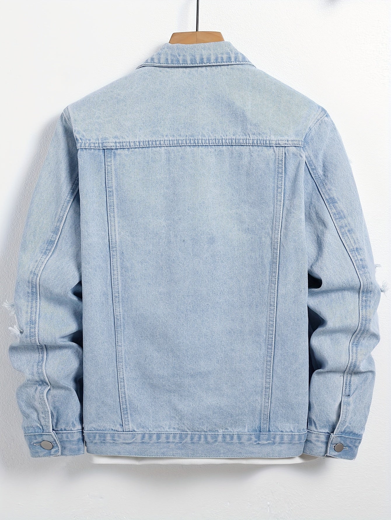 Men'S Distressed Denim Jacket - Light Blue Casual Workwear with Button-Up Front, Chest Pockets, and Frayed Details, Regular Fit for Casual Attire, Casual Outerwear | Frayed Denim Jacket | Frayed Details