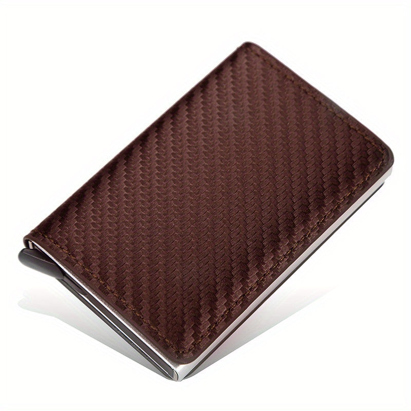 RFID Blocking Slim Metal Wallet - Card Cases with Carbon Fiber, Pop-Up, Minimalist Design, Small Black Purse for Men - Durable, Thin, and Stylish Credit Card Holder