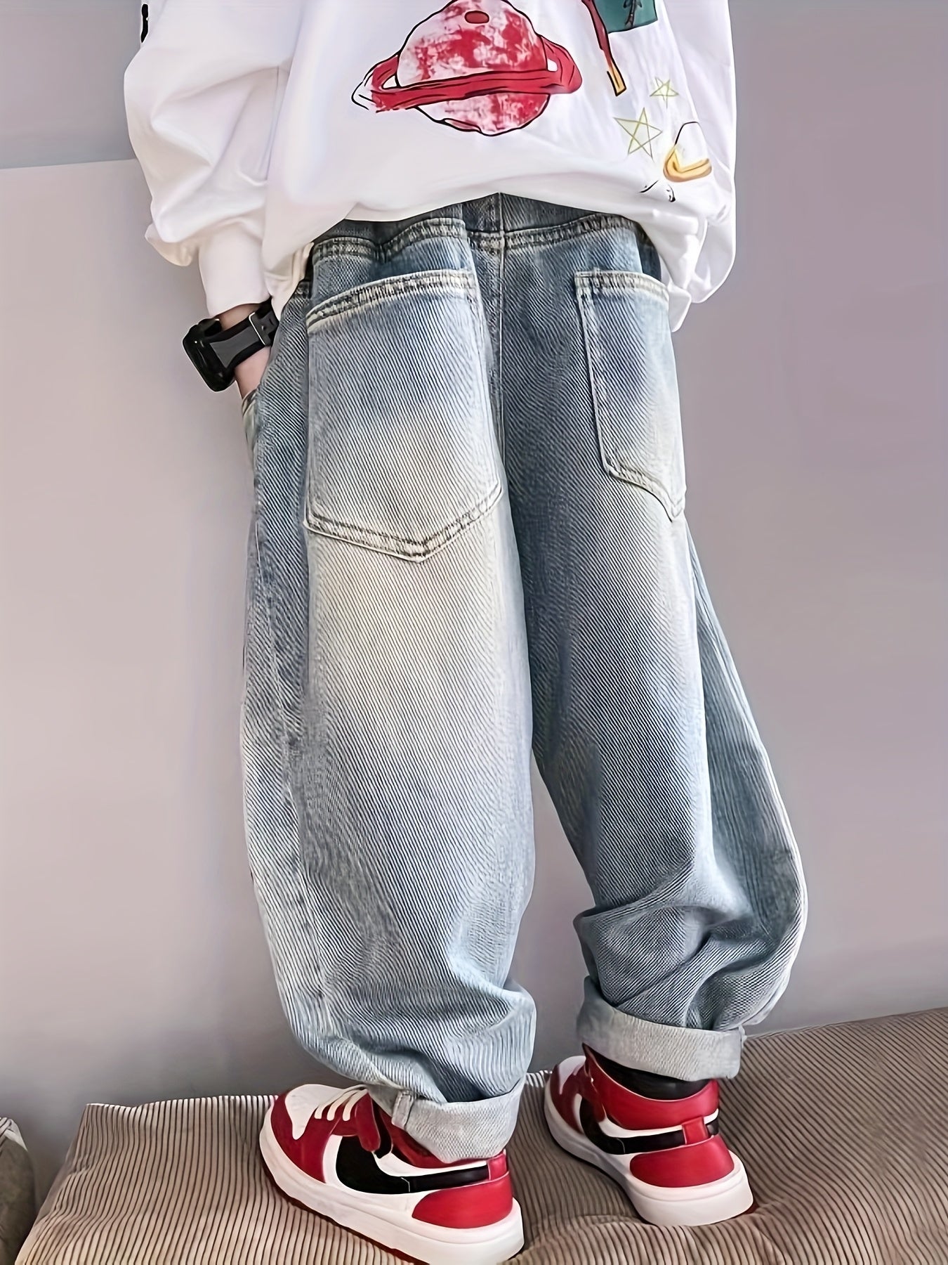 Male child labor clothing jeans spring and autumn styles 2025 new children's autumn clothing pants big boy, Boy Jeans, Buggy Pants Boy, Baggy Jeans Boy, Boy Pants, Children'S Everyday Pants, School Outfits, Relaxed Fit Jeans, Sturdy Children'S Wear, Hand