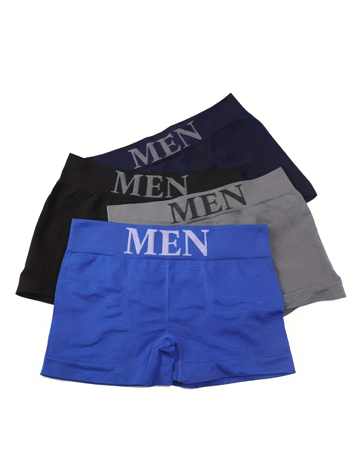5pcs Men's 'MEN' Print Plain Color High Stretch Breathable Quick Drying Comfortable Boxer Briefs Underwear (smaller Size), S-M