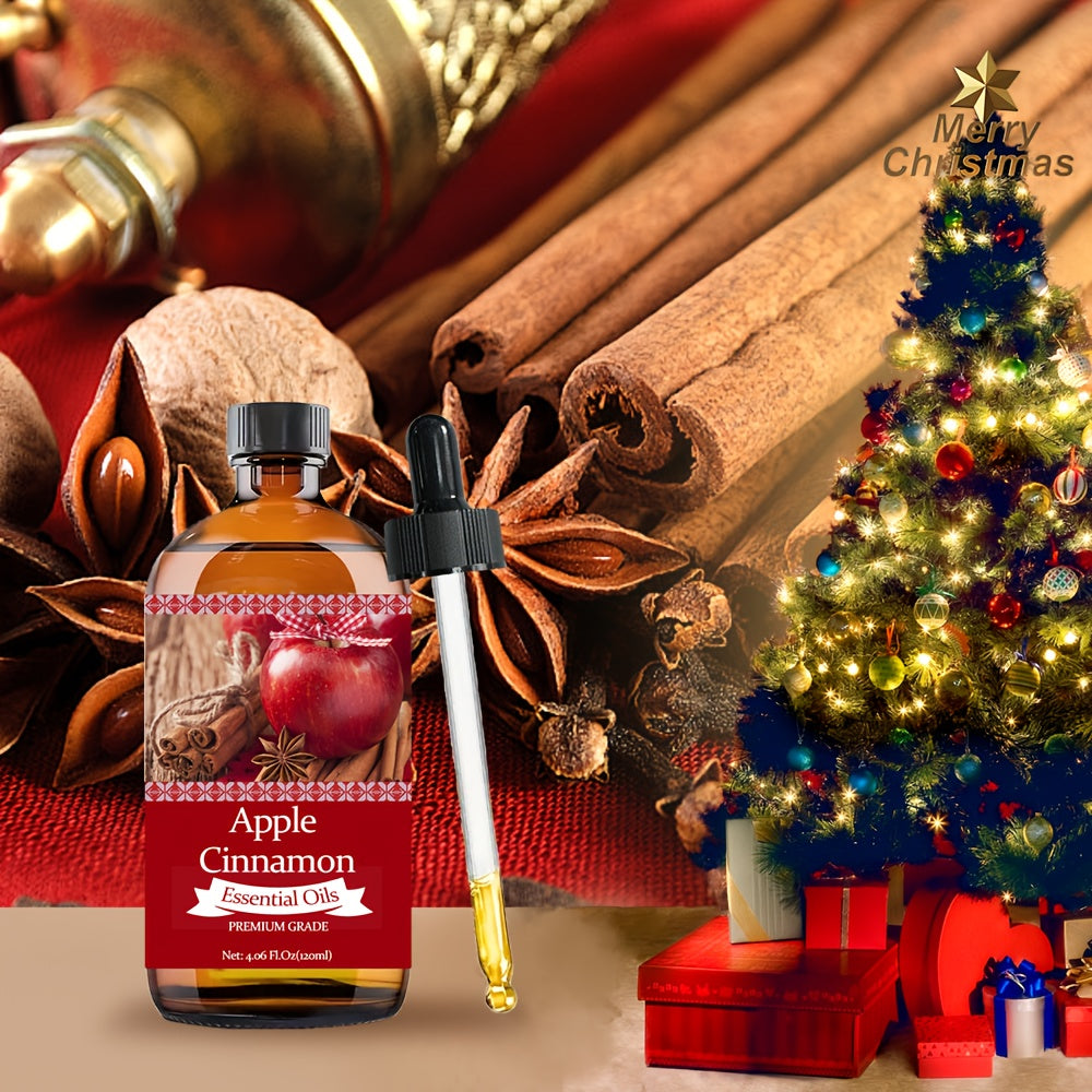 Apple & Cinnamon Essential Oil - Christmas Gift - 120ml/4.06fl.oz - Perfume Oil - 100% Pure Care Grade for Nail, Hair & Beige Care, Massage, Diffusers Humidifier, Moisturizing Massage Essential Oil for Men & Women, Meditation, Fragrance Oil