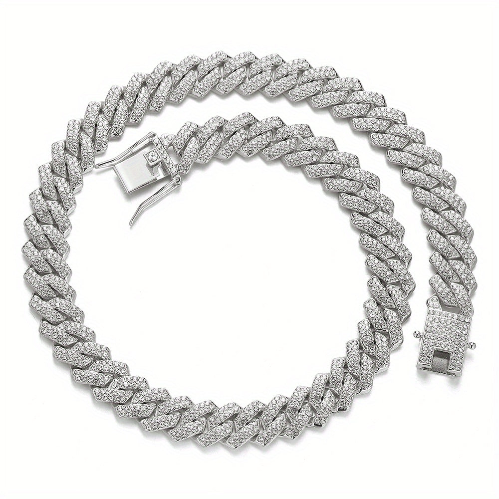 1pc 13.5MM Solid Iced Out Link Chain Necklace - Stylish Hip Hop Rapper Fashion Jewelry for Men - Durable, Hypoallergenic, and Nickel-Free