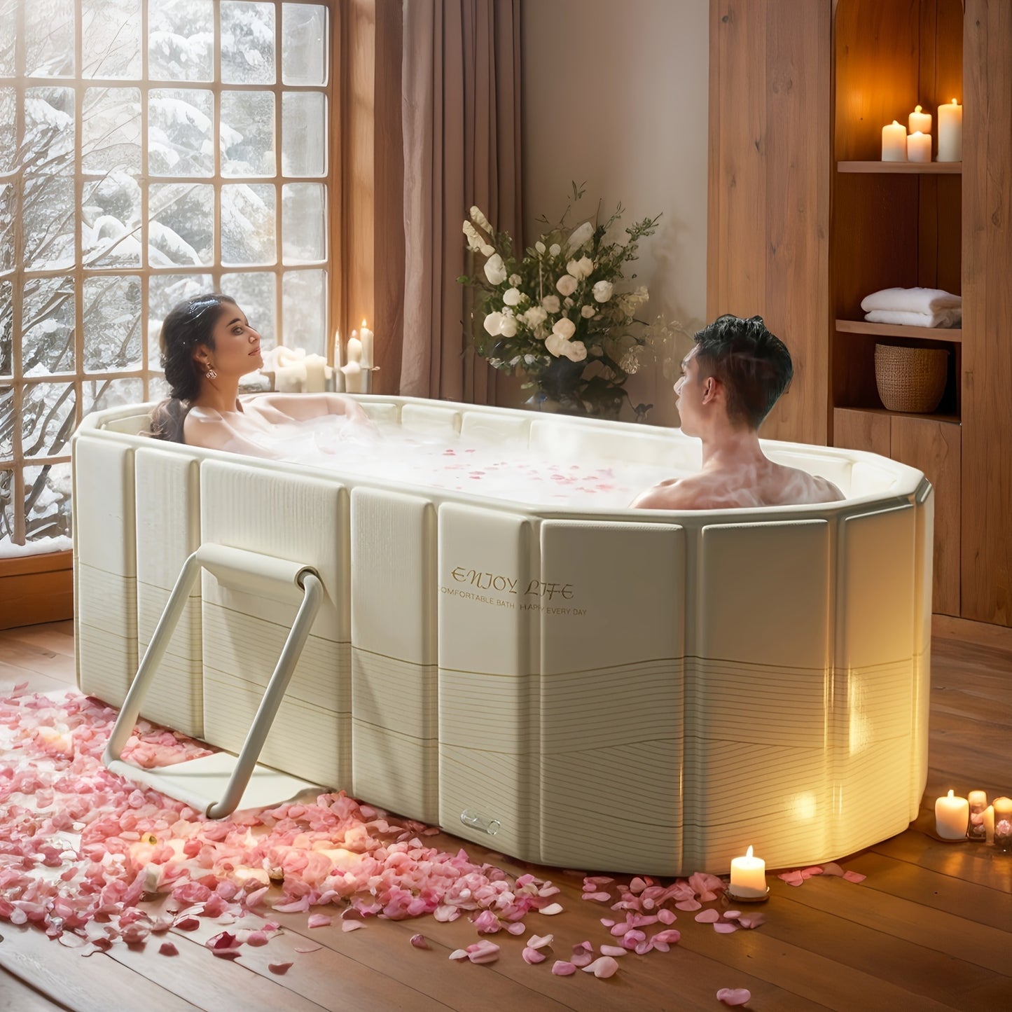 1pc Modern Beige Freestanding Bathtub - Spa-Like /Outdoor Hot Tub with Massage Jets-like Water Flow, No Installation/-Free Setup, Easy-Fill System & Portable Design for - Ideal Gift (/Beige)