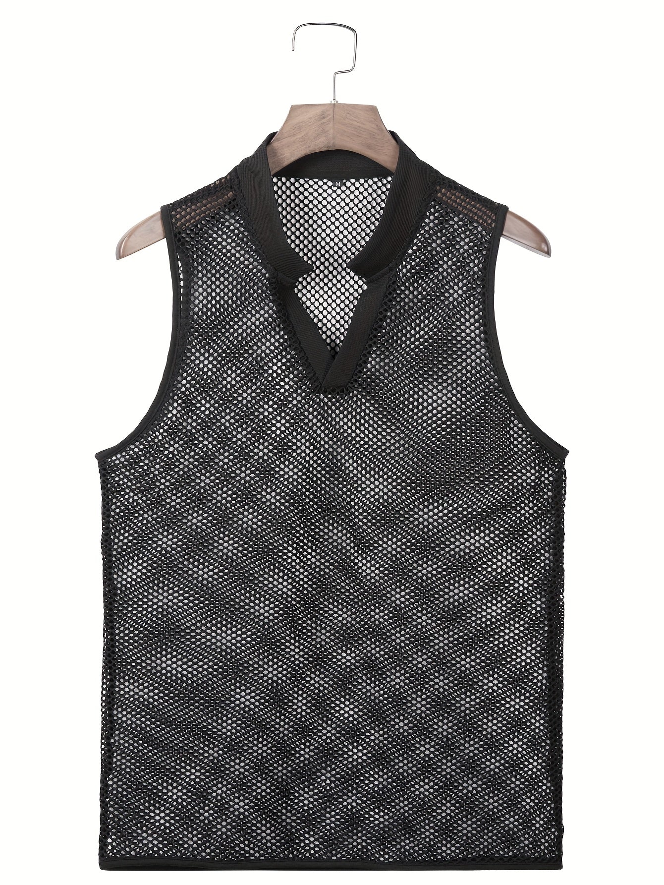 Men'S Breathable Mesh Fabric with Large Holes, Combined with Waffle Texture, Sexy And Stylish V-Neck Sleeveless Henley Tank Top for Sports And Outdoor Leisure.