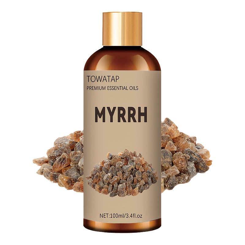 TOWATAP Premium Myrrh Essential Oil 100ml/3.4fl.oz - Alcohol-Free, Heat Protection for Light Beige & Hair, Ideal for Diffusers, Humidifiers, Candles, Massage - All Light Beige Types, Home & Hotel Use, Fragrance, Diffuser Oil, Sleek Bottle Design, Natural